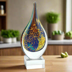 Firestorm Murano Style Art Glass 12" Teardrop on Crystal Base-GW613
