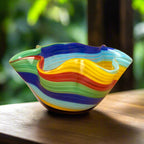 Rainbow Murano Style Art Glass 10" Wavy Bowl-GW625