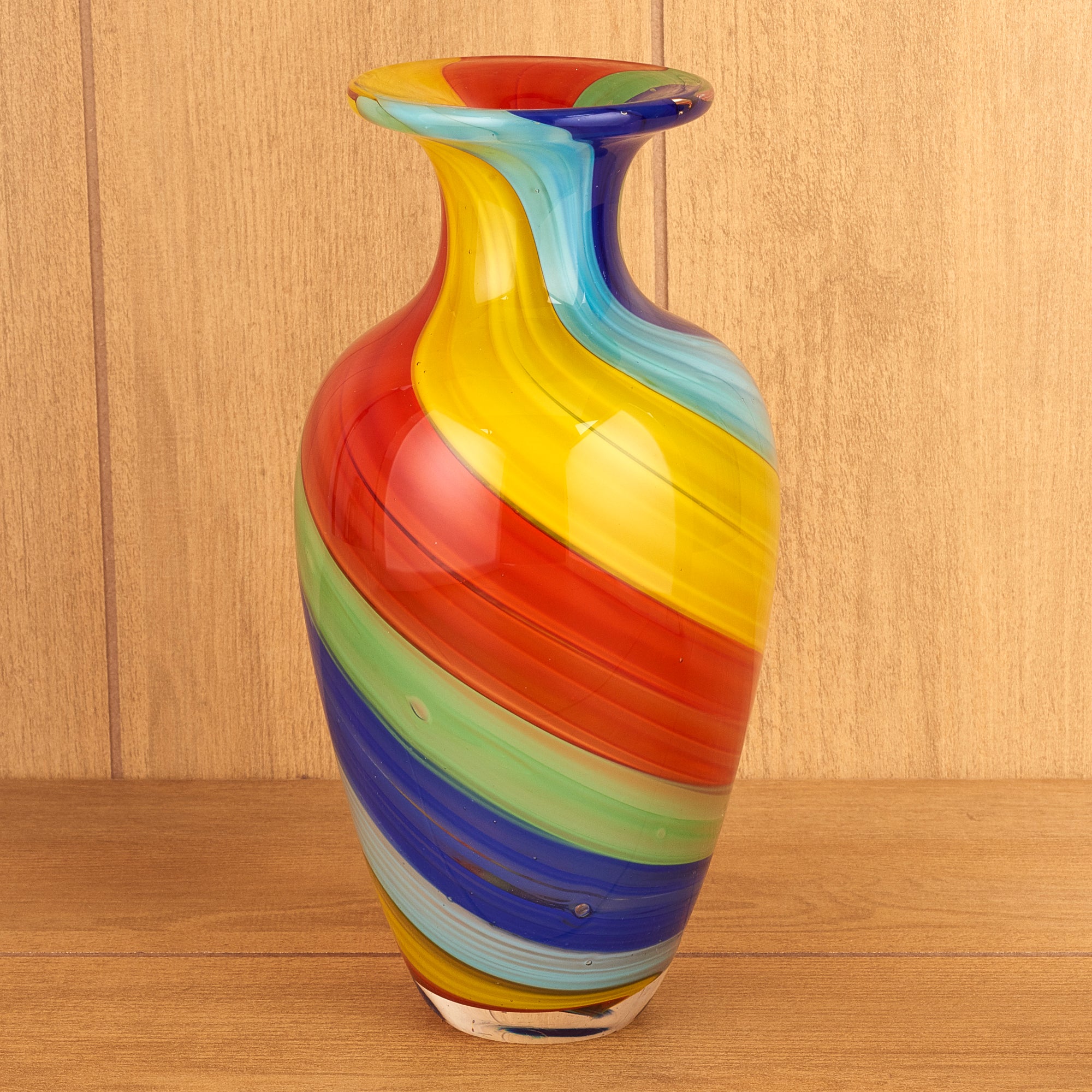 Rainbow Murano Style Art Glass Urn Shape 10.5" Decorative Vase-GW661