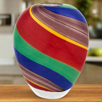 Rainbow Band Murano Style Art Glass Urn Shape 8.5" Decorative Vase-GW665