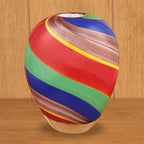 Rainbow Band Murano Style Art Glass Urn Shape 8.5" Decorative Vase-GW665