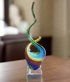 Rainbow Murano Style Art Glass Abstract Centerpiece on Crystal Base 11-GW566