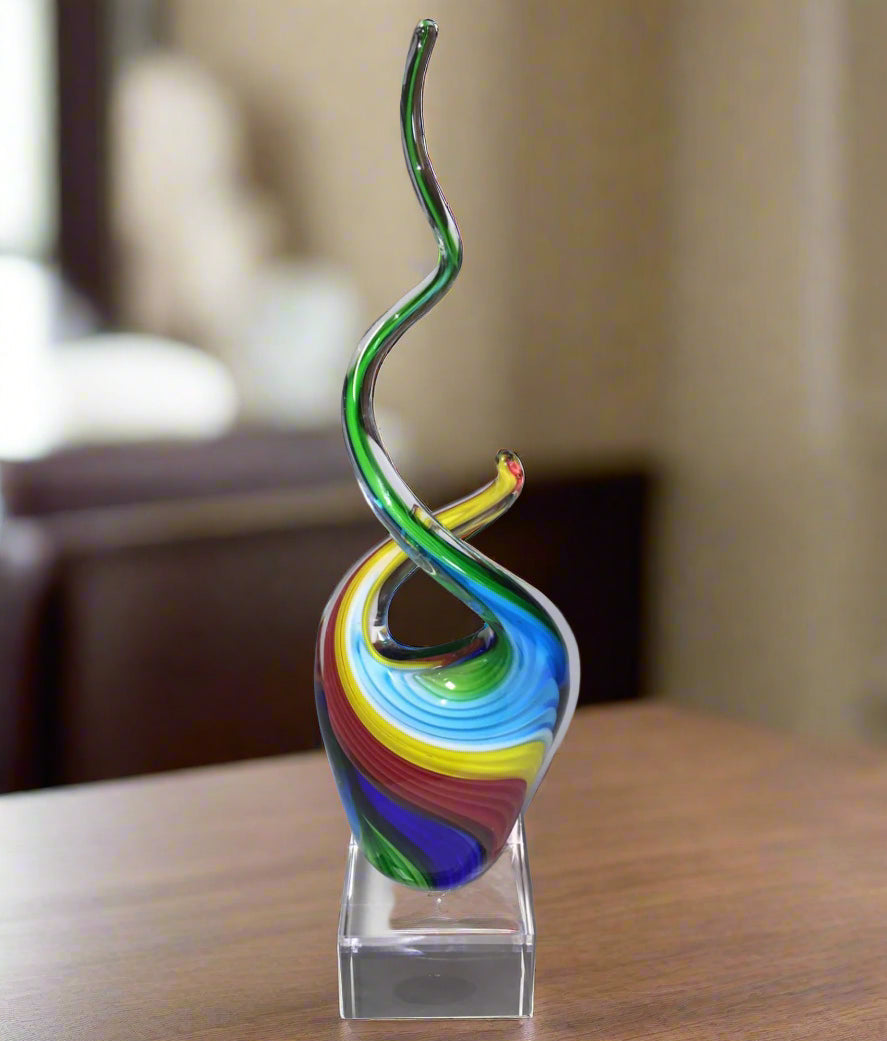 Rainbow Murano Style Art Glass Abstract Centerpiece on Crystal Base 11-GW566