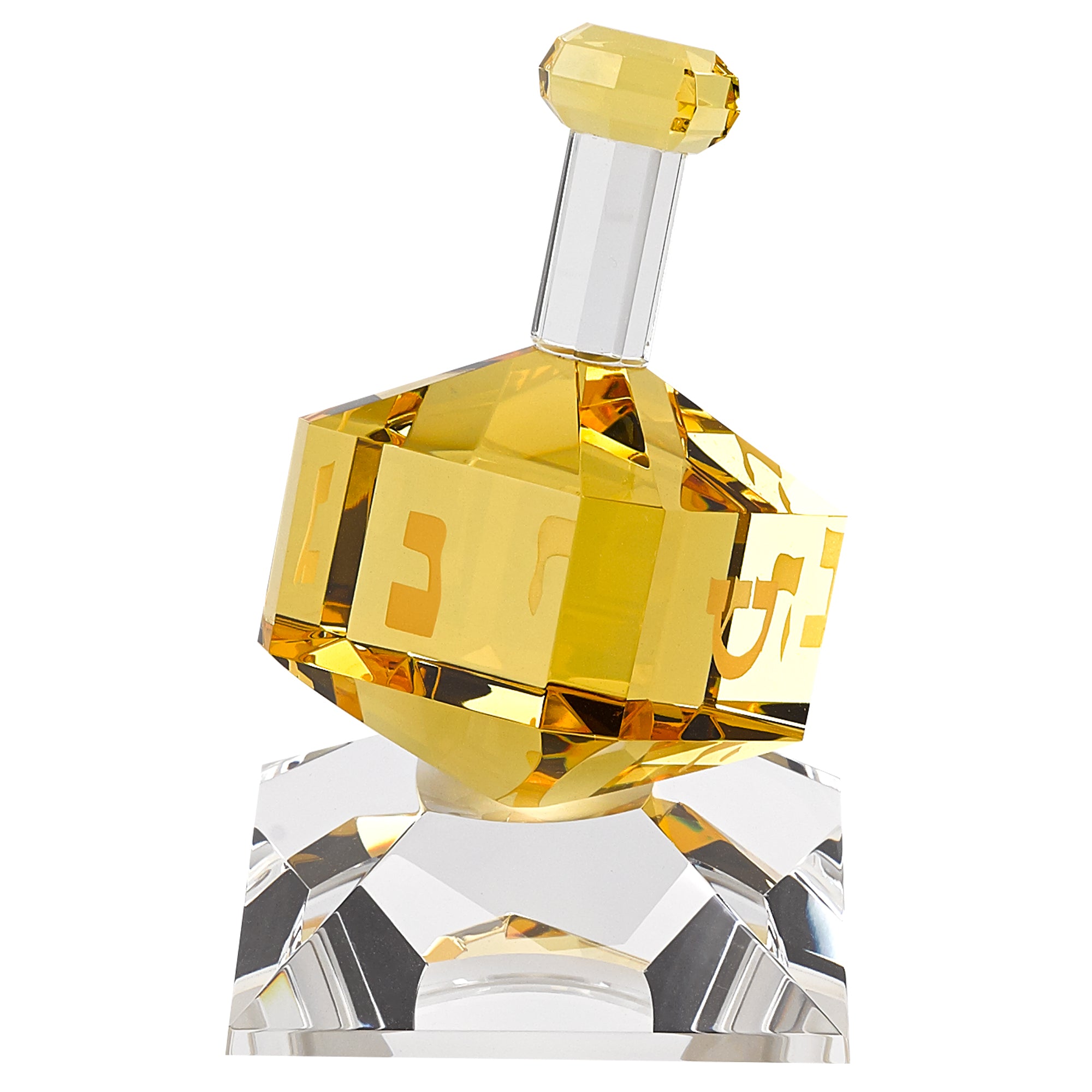 Hand Crafted Amber Crystal Dreidel On Stand H3 - H141A