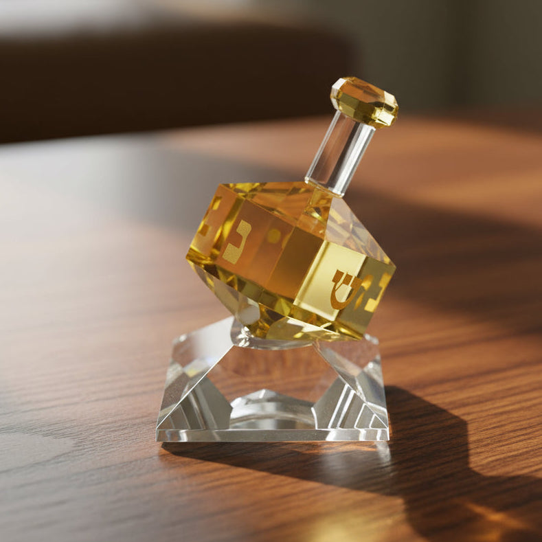 Hand Crafted Amber Crystal Dreidel On Stand H3 - H141A