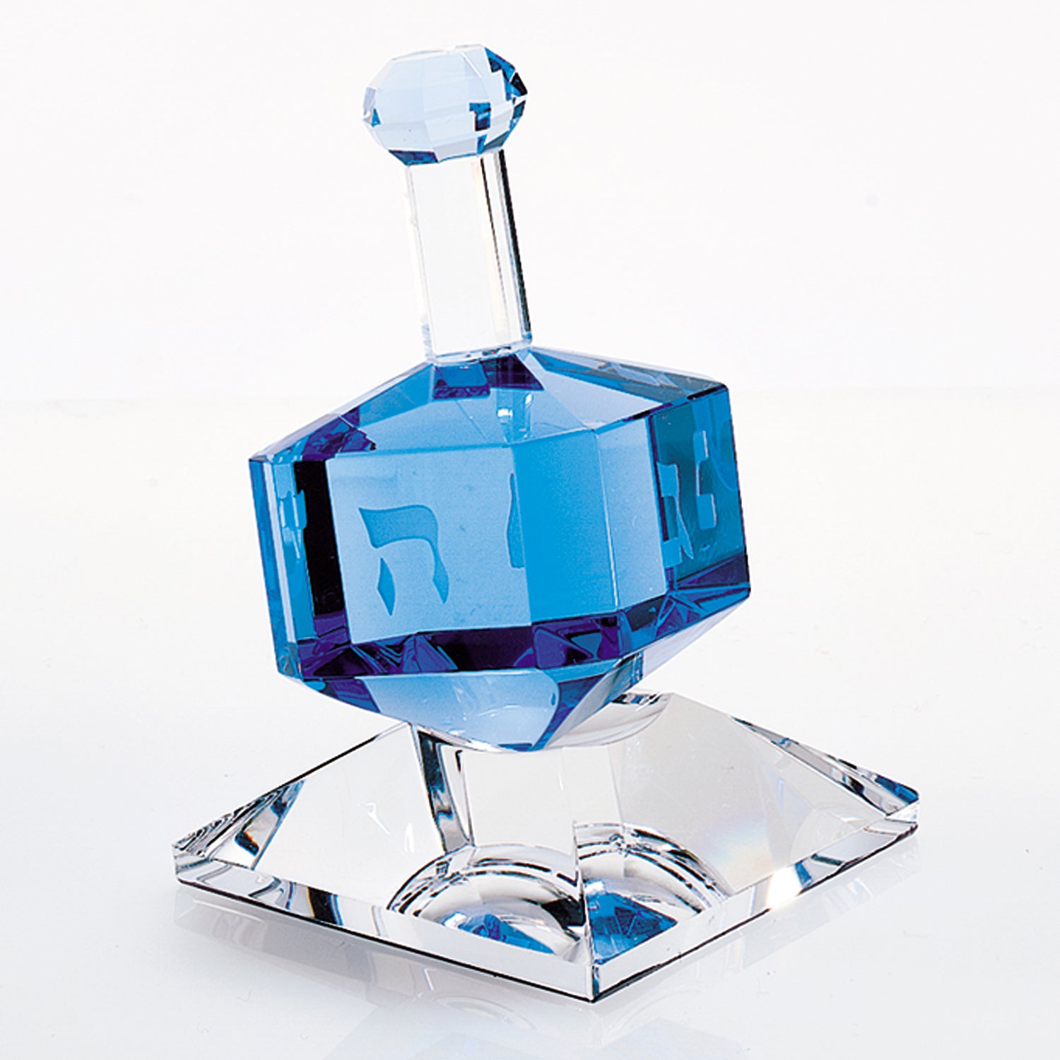 Hand Crafted Cobalt Crystal Dreidel On Stand H3".-H141
