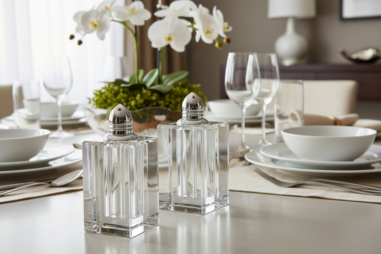 Spirit Platinum Hand Made Lead Free Crystal Pair of Salt and Pepper Shakers H3.5-H143P