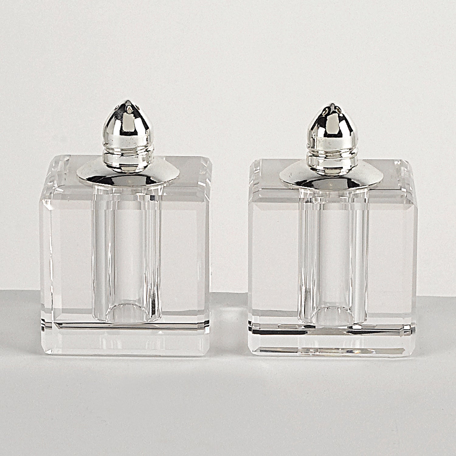 Vitality Platinum Square Salt and Pepper Shakers -Hand Made Lead Free Crystal  H2.75-H144P