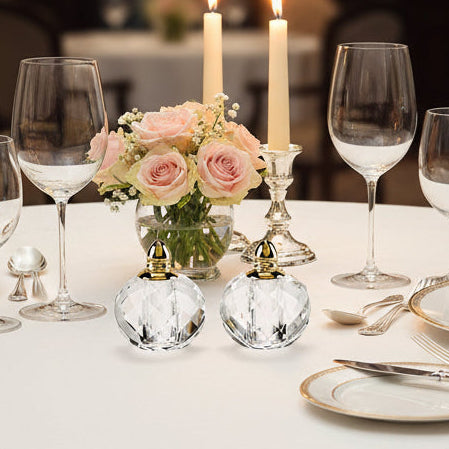 Zendra Gold Hand Made Lead Free Crystal Pair of Salt and Pepper Shakers H2.5-H145G