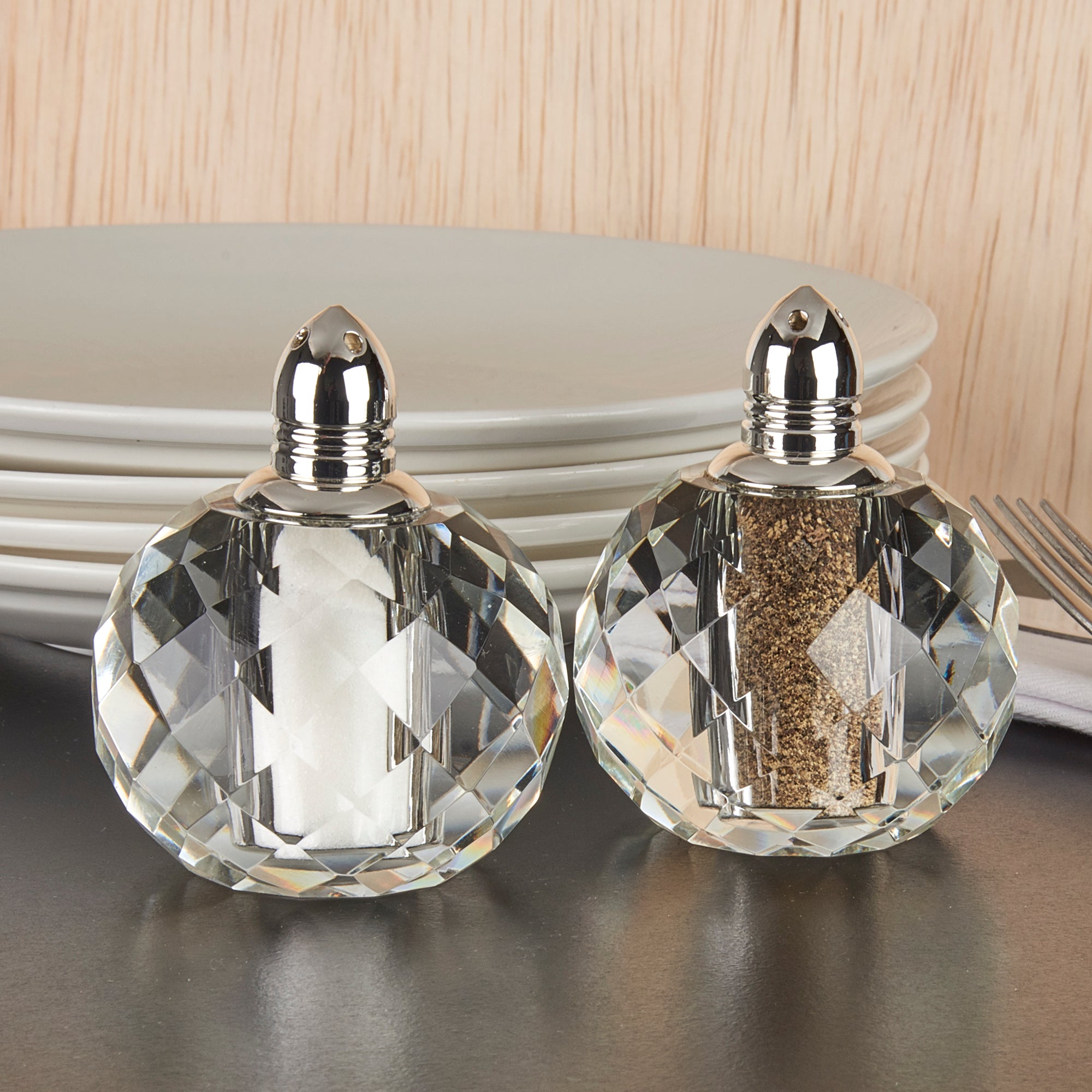 Zendra Platinum Hand Made Lead Free Pair of Crystal Salt and Pepper Shakers H2.5-H145P