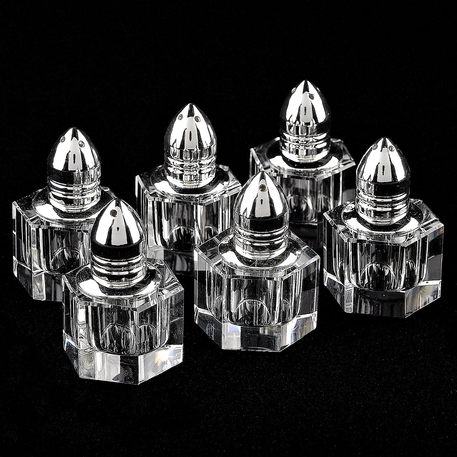 Handmade Lead Free Crystal Alana Individual Salt and Peppers -1.5" - Gift Boxed 6 Pc Set -H156