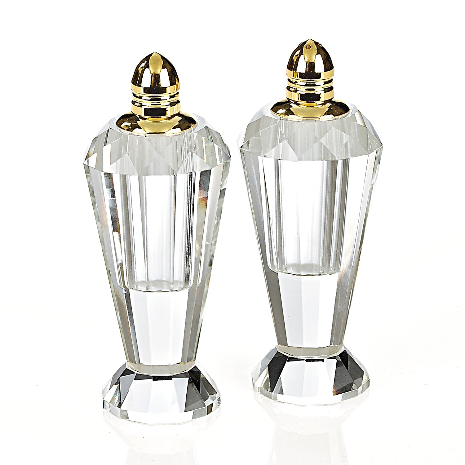 Preston Gold Handmade Lead Free Crystal Pair of Salt and Pepper Shakers - H4"-H192G