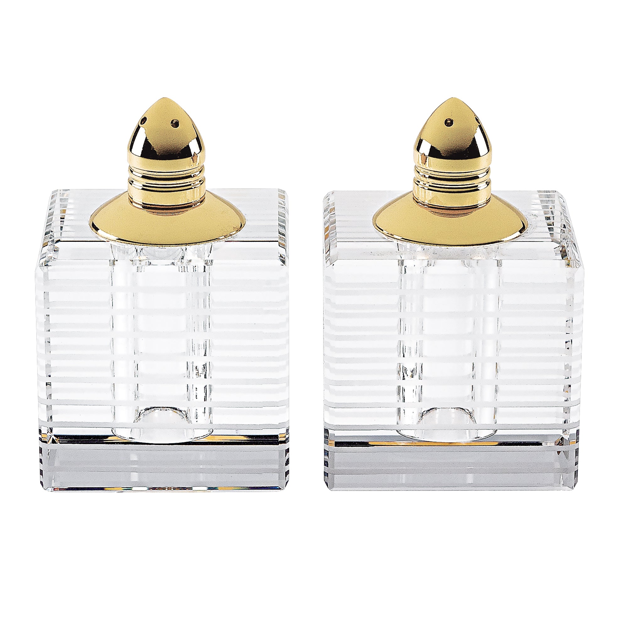 Pinstripes Gold Handmade Lead Free Crystal Pair of Salt and Pepper Shakers - H2.75-H244G