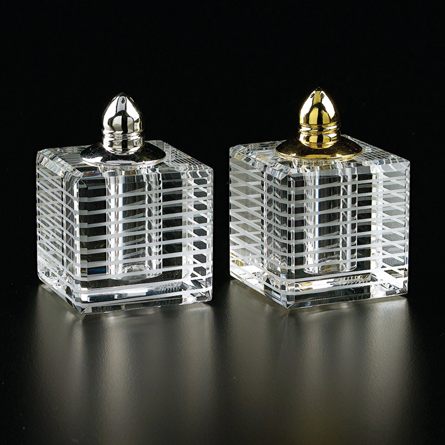 Pinstripes Platinum Handmade Lead Free Crystal Pair of Salt and Pepper Shakers - H2.75-H244P