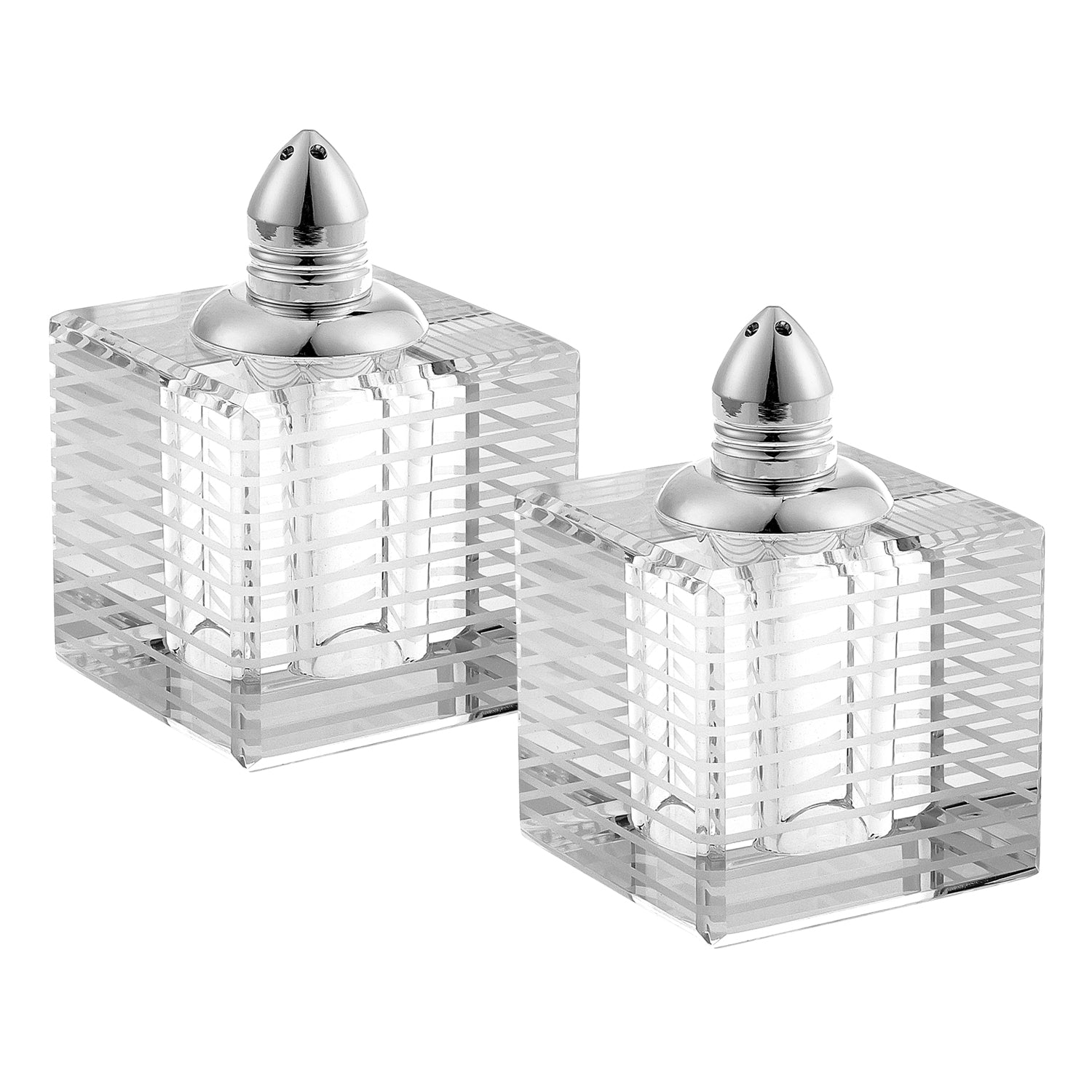 Pinstripes Platinum Handmade Lead Free Crystal Pair of Salt and Pepper Shakers - H2.75-H244P