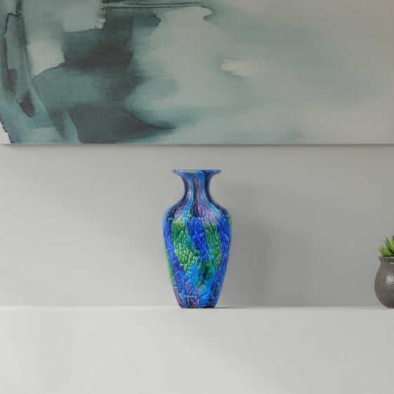 Murano Style Art Glass Cool Firestorm Vase 10"H-GW655