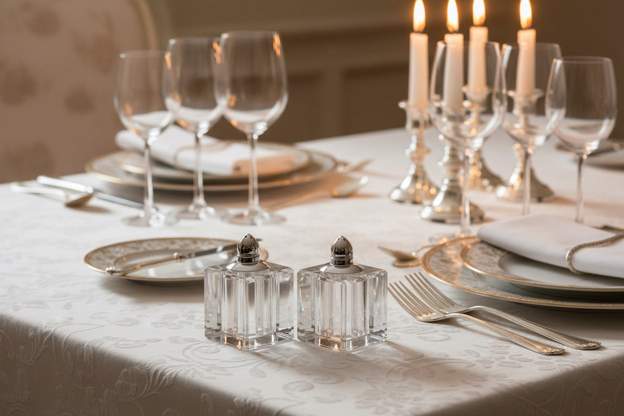 Vitality Platinum Square Salt and Pepper Shakers -Hand Made Lead Free Crystal  H2.75-H144P