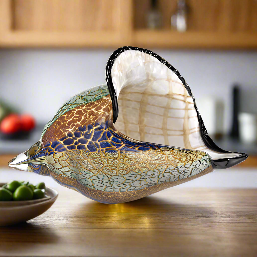 Murano Style Artistic Glass Large Conch Shell L 13 x h 8-J503