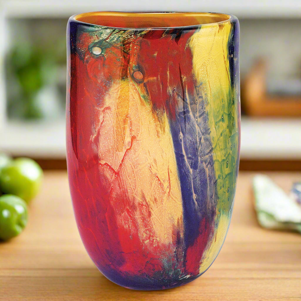 Firestorm Murano Style Art Glass 11" Oval Vase-J204