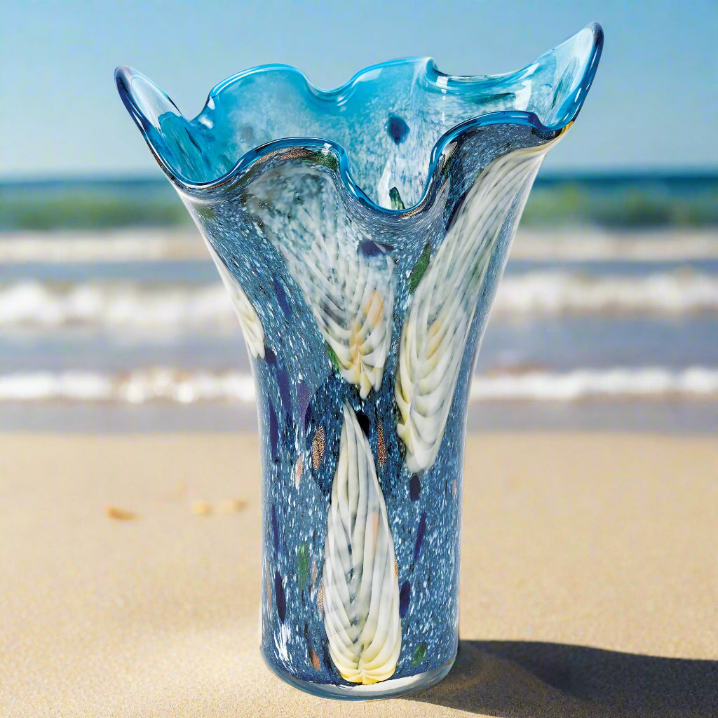 Royalty Murano Style Art Glass 17" blue Napkin Vase-J206