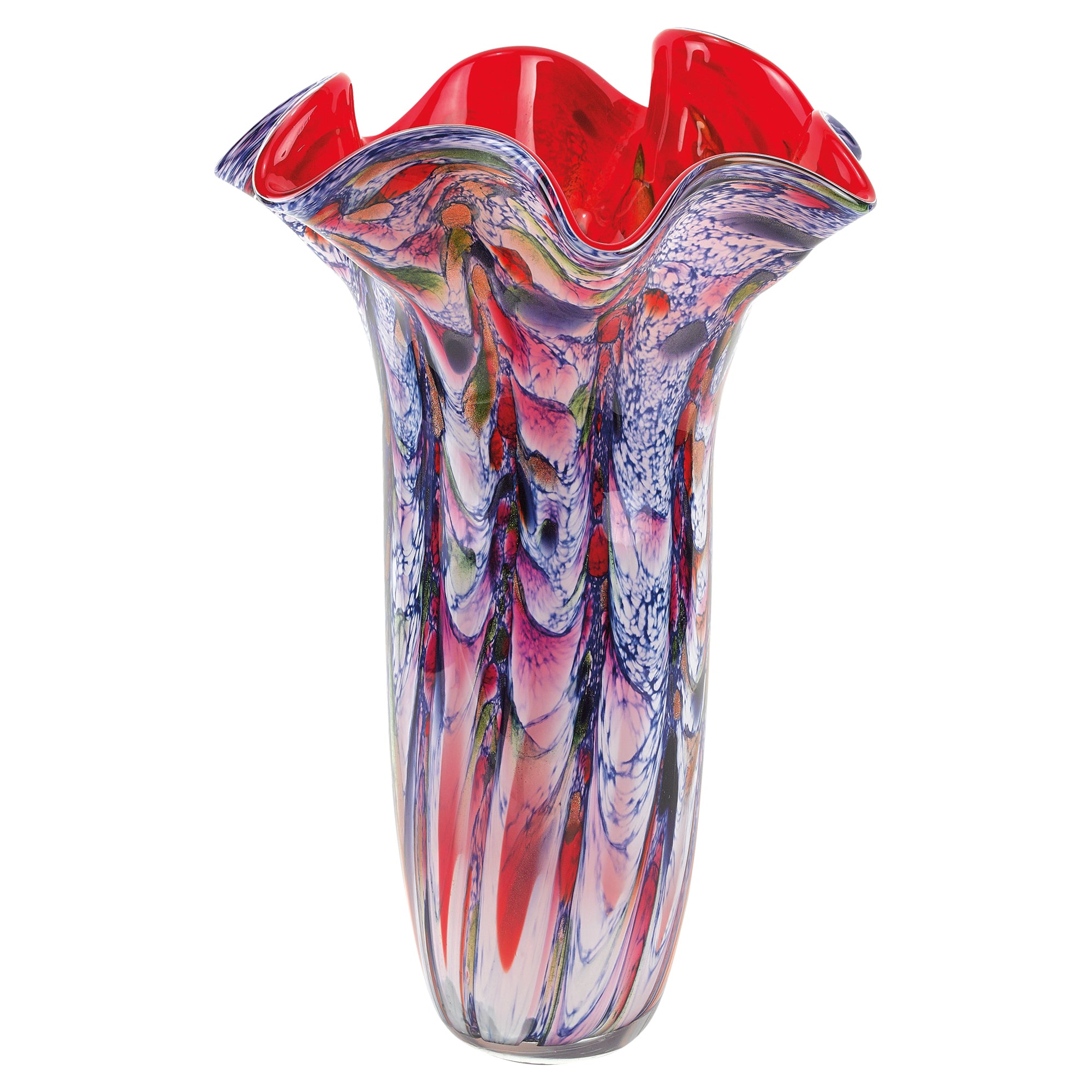 Majesty Murano Style Art Glass 17" Red Blend  Napkin Vase-J207