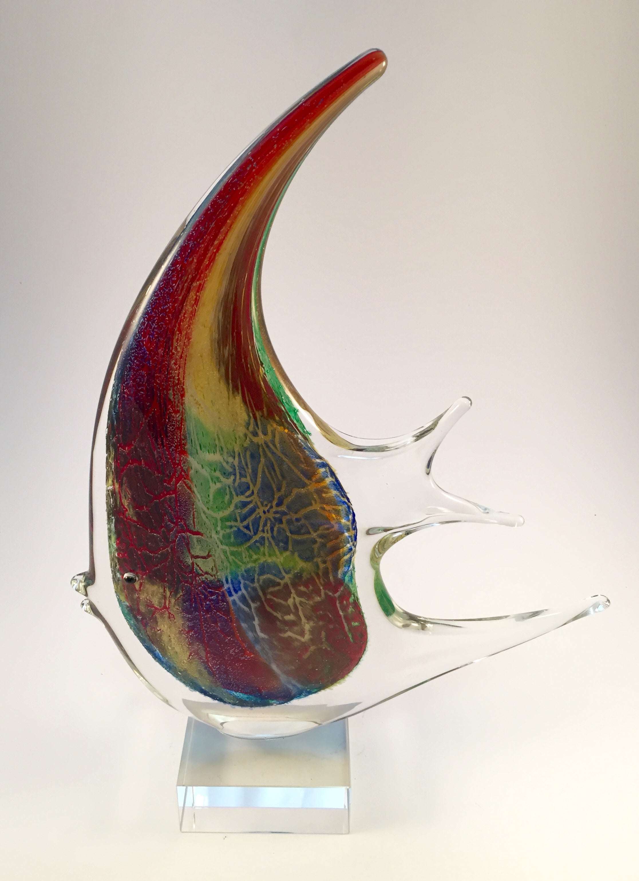 Firestorm Murano Style Art Glass 16" Angel Fish Centerpiece-J210