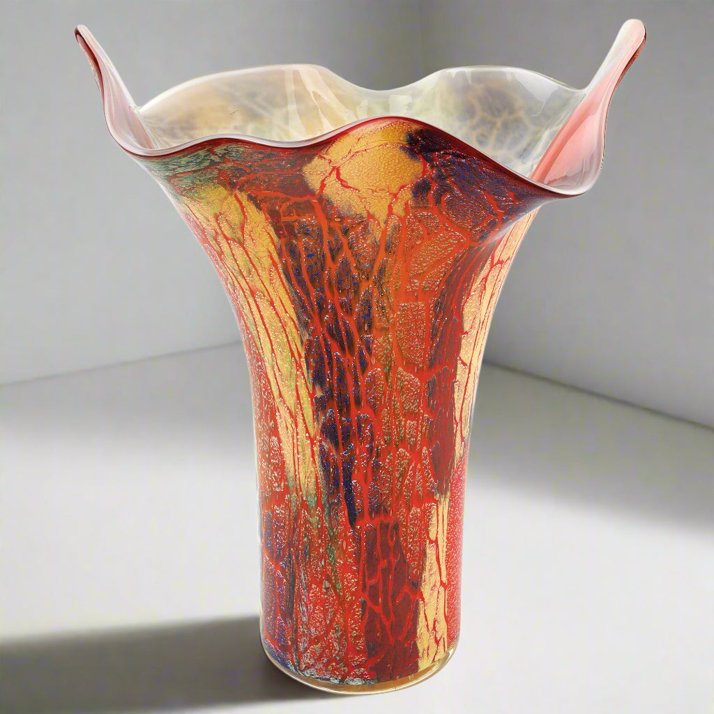 Firestorm 17" Murano Style Napkin Shape Mouth Blown Vase-J211