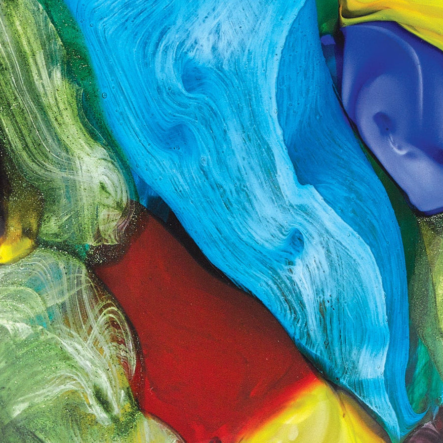 Stormy Rainbow Murano Style Art Glass 11" Oval Vase-J215