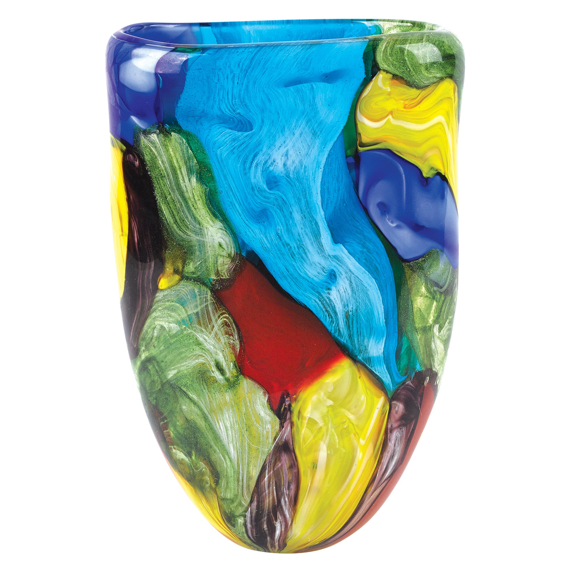 Stormy Rainbow Murano Style Art Glass 11" Oval Vase-J215