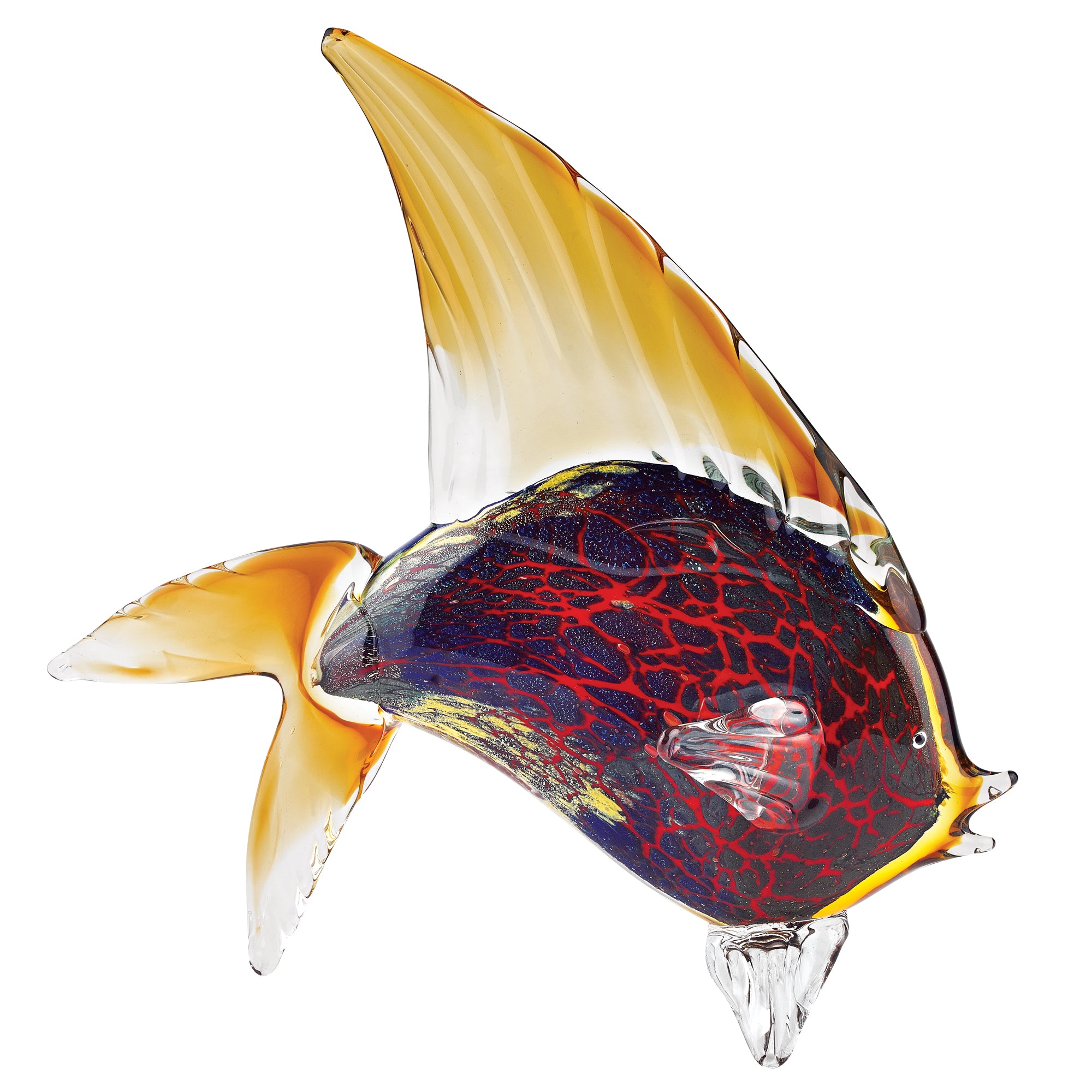 Firestorm Murano Style Art Glass Tropical Fish Figurine H 15.5" x L 18-J268