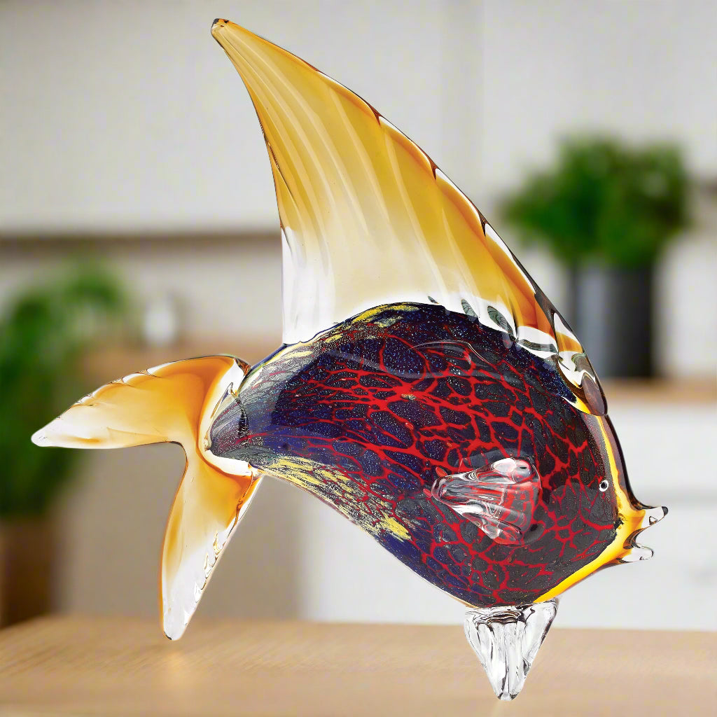 Firestorm Murano Style Art Glass Tropical Fish Figurine H 15.5" x L 18-J268