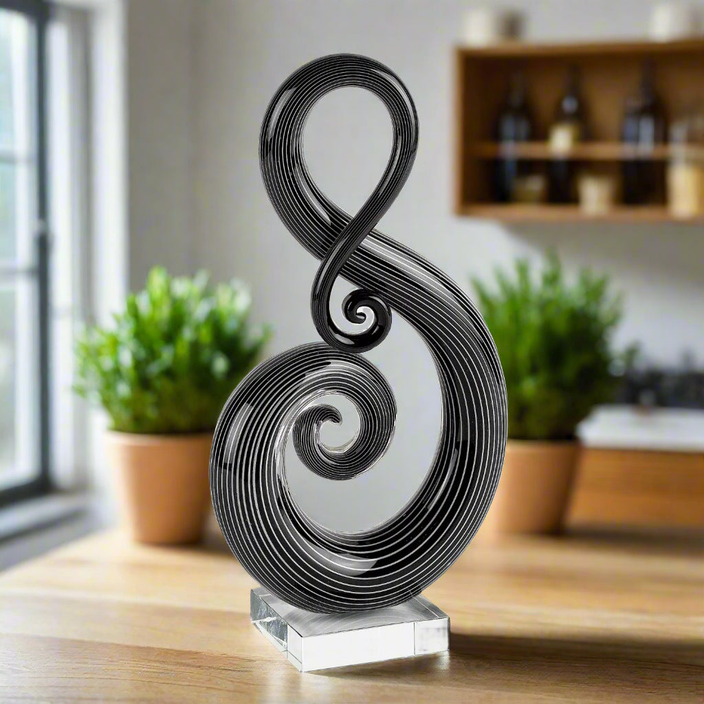 The Note - a Black and White Murano Style Art Glass Centerpeice H11" - J405