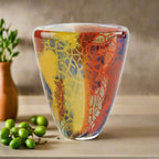 Firestorm Murano Style Art Glass 8" Oval Vase-J417