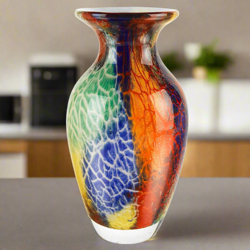 Firestorm Murano Style Art Glass 11" Vase-J425