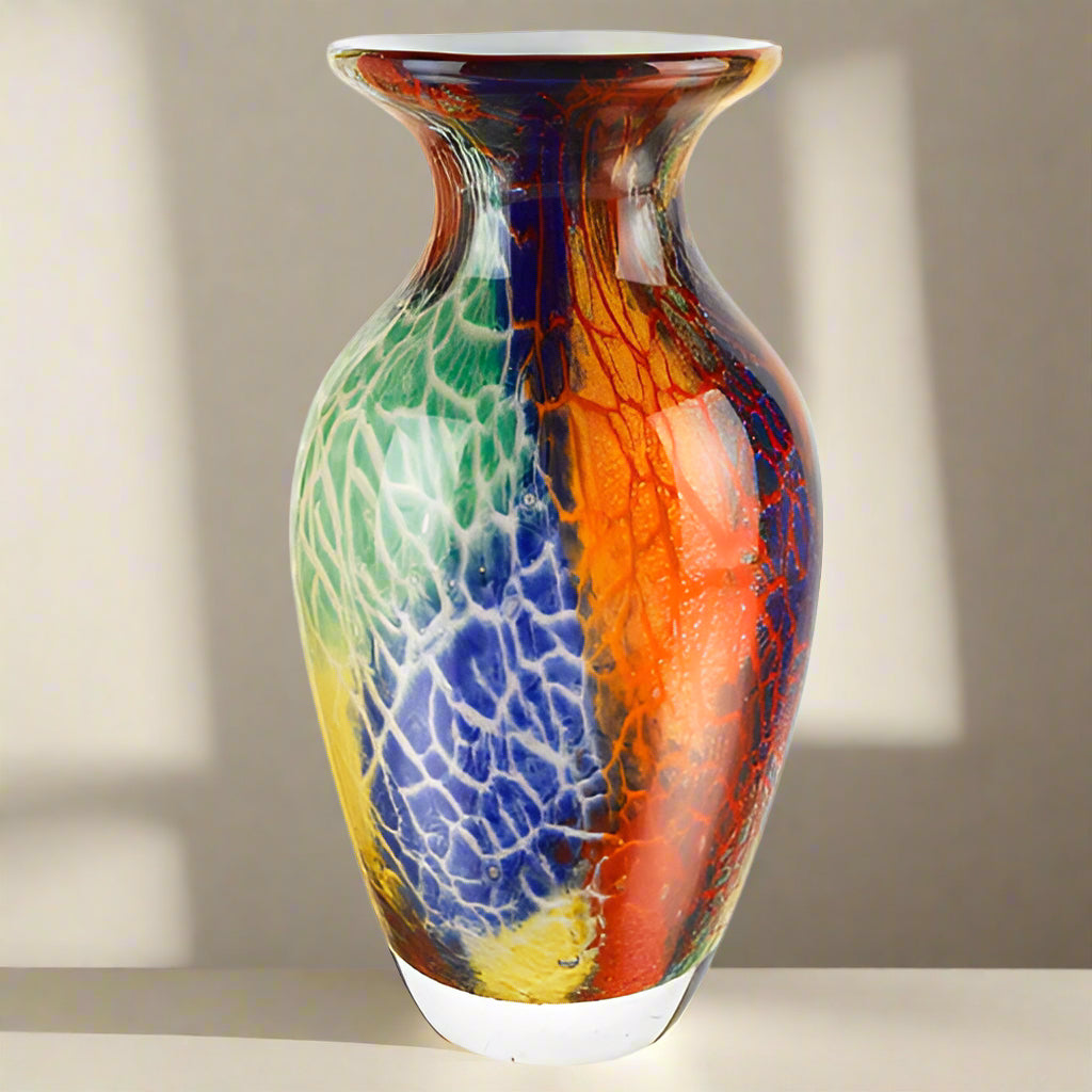 Firestorm Murano Style Art Glass 11" Vase-J425