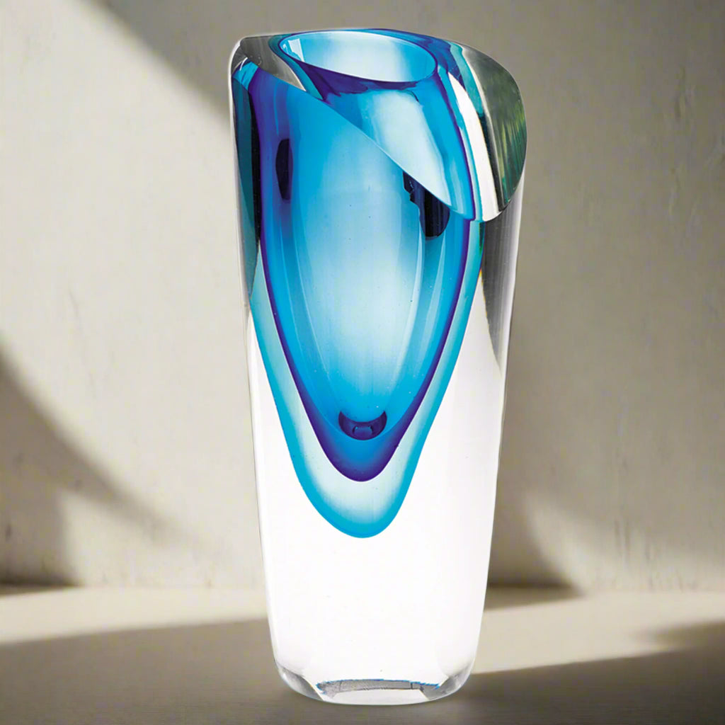 Azure Mouth Blown Murano Style 9.5" Vase  - J454