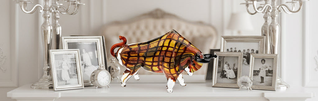 Toro Grande Murano Style Art Glass Large Bull L 16" x H 8-J470