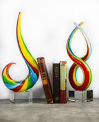 Spectrum Murano Style Blown Art Glass Rainbow Centerpiece on Base H14 in.-J473