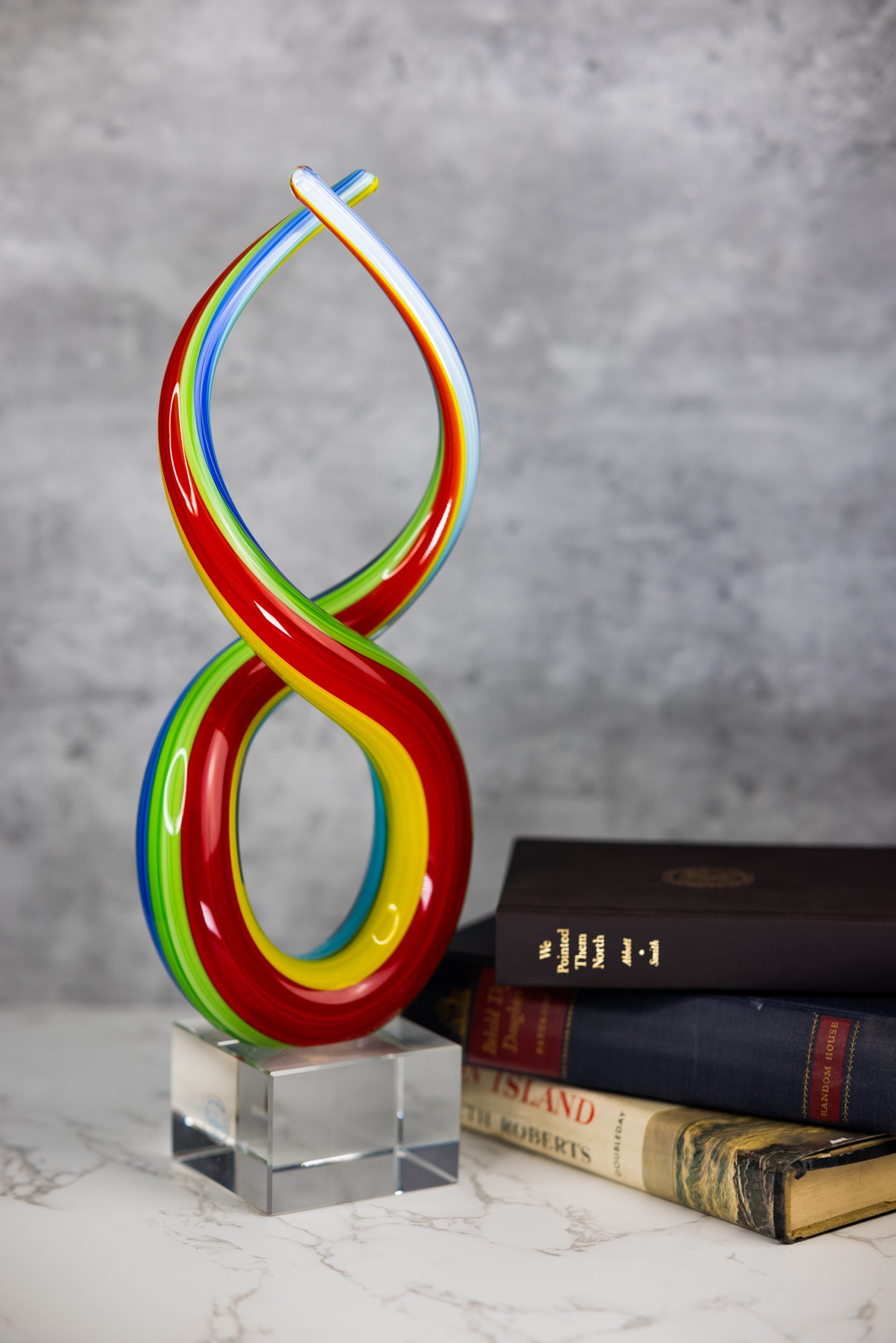 Spectrum Murano Style Blown Art Glass Rainbow Centerpiece on Base H14 in.-J473