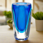 Azure Murano Style Art Glass 6 inch Vase - J513