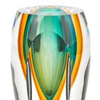 Rimini Murano Style Art Glass Amber and Green 6" Vase-J514