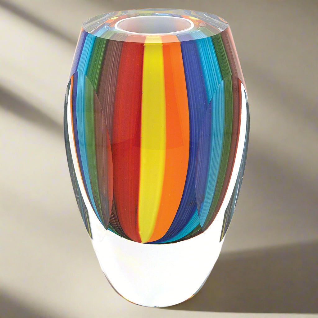 Rainbow Murano Style Art Glass 6" Vase-J518