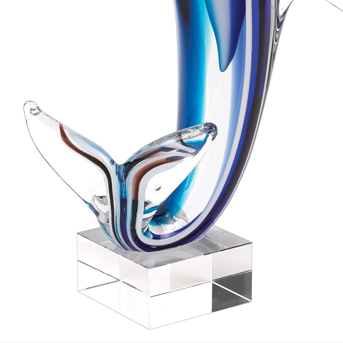 Murano Style Art Glass 14" Tall Blue Dolphin On Clear Base-J578