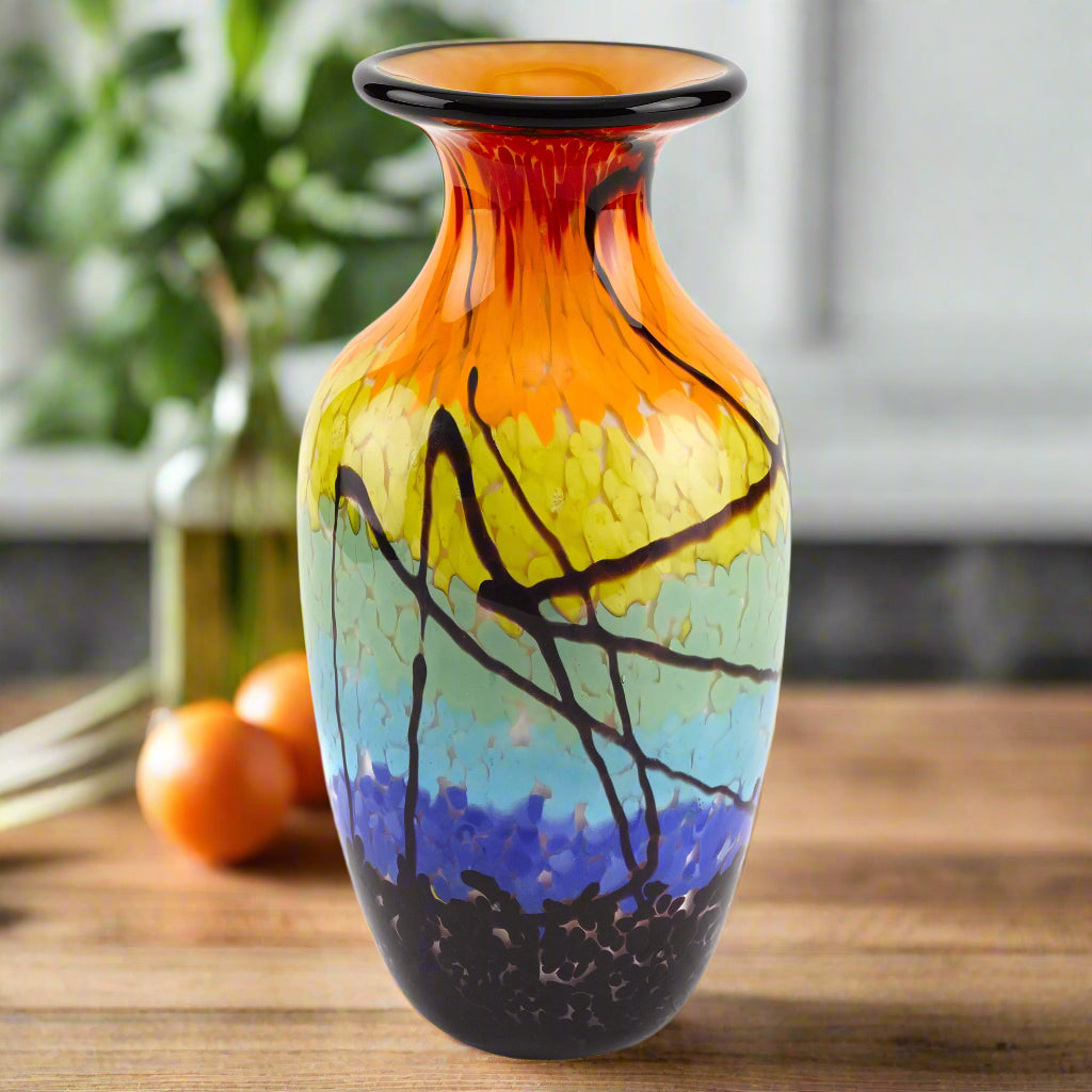 Allura Murano Style Art Glass Urn Shape 10.5" Decorative Vase - J588