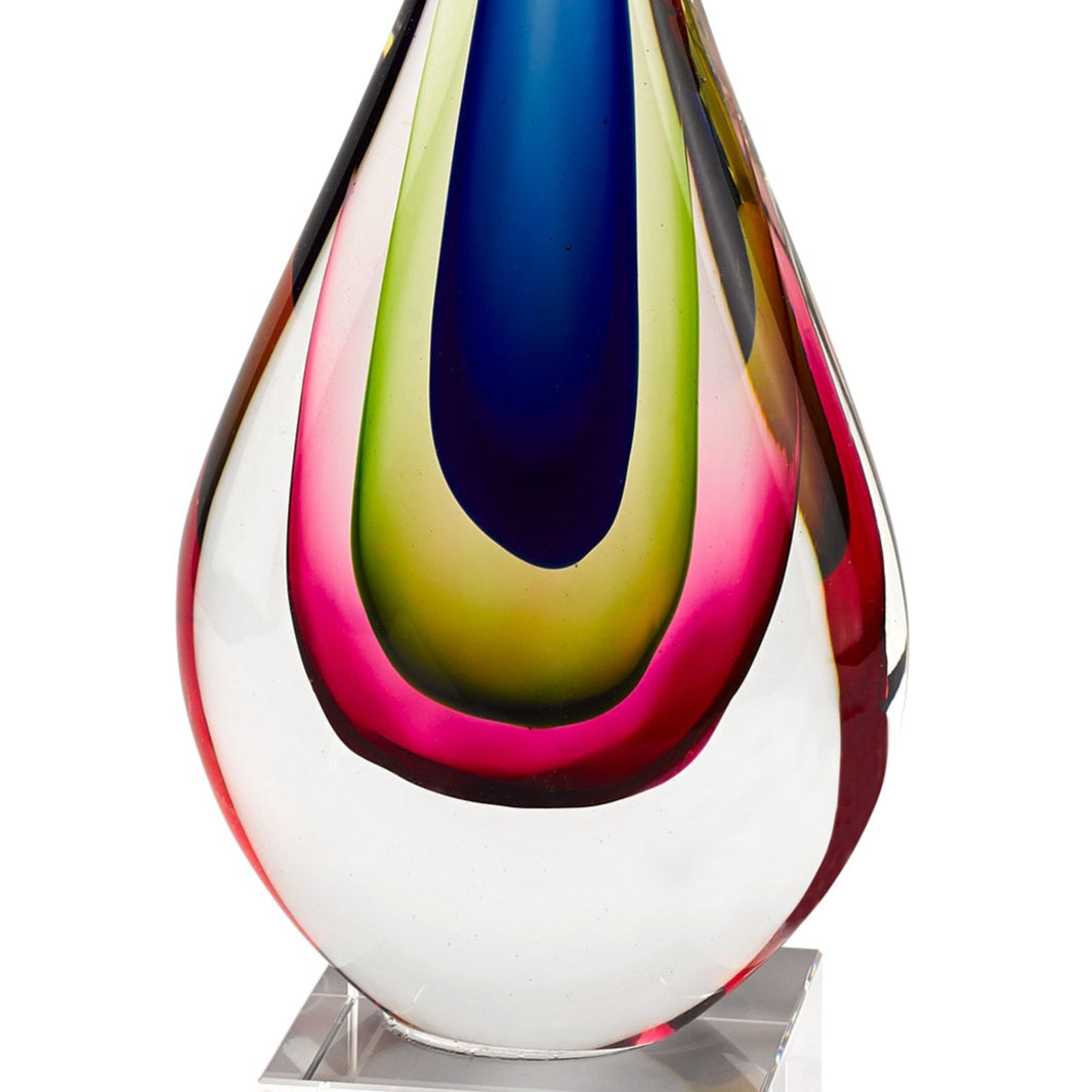 Essence Murano Style Mouth Blown Teardrop Centerpiece on Crystal Base 12" Tall-J597