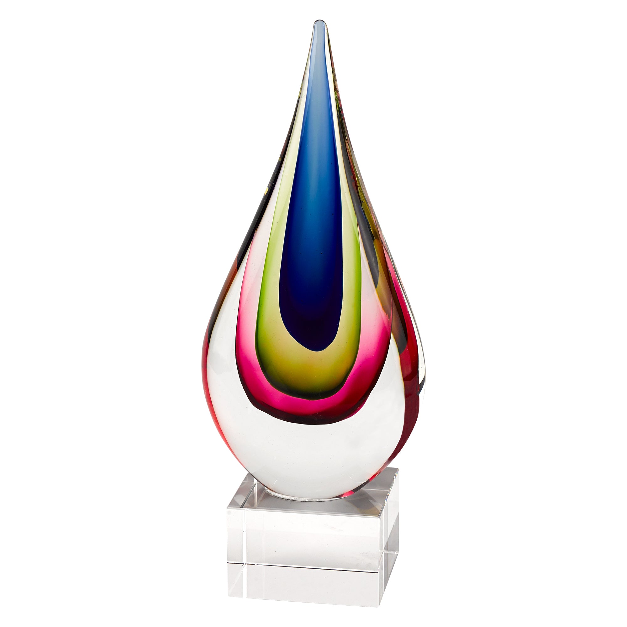 Essence Murano Style Mouth Blown Teardrop Centerpiece on Crystal Base 12" Tall-J597