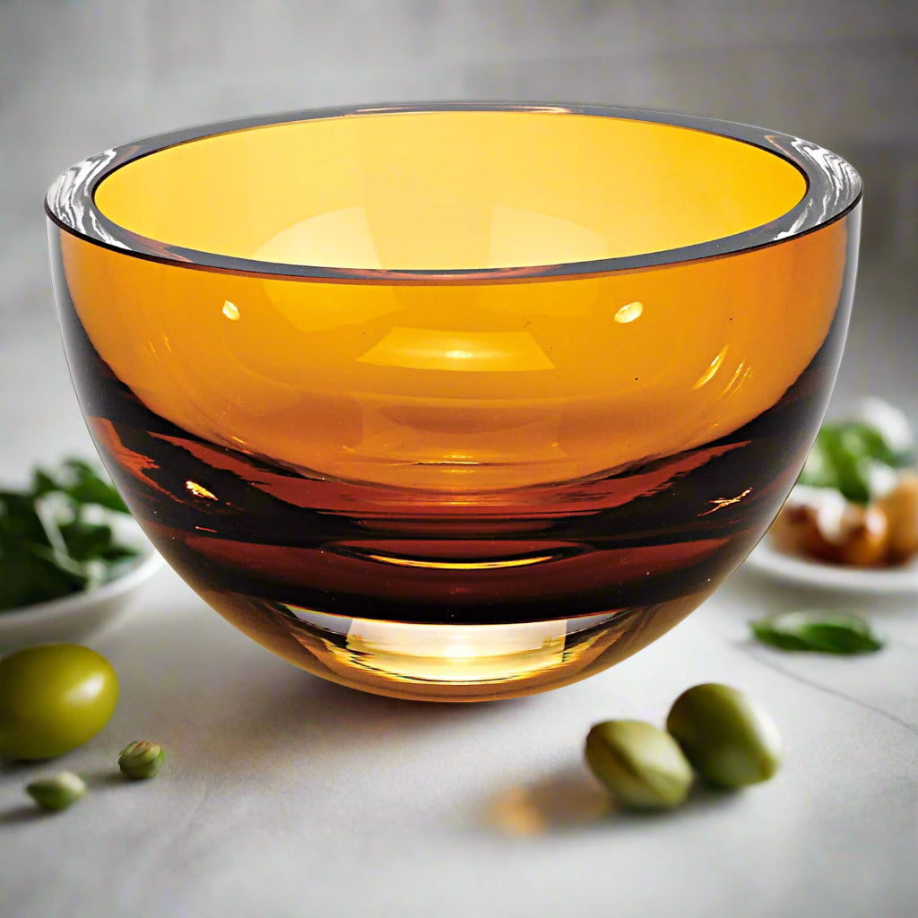 Penelope Amber Mouth Blown European Lead Free Crystal 6" Bowl-K2003