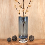 Galaxy European Mouth Blown Lead Free Crystal Midnight Blue Cylinder Vase 10.5" X 3-K2217