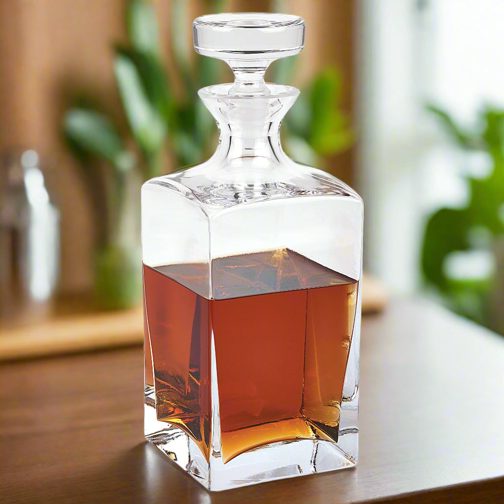 Sir Henry Square Decanter - European Mouth Blown 34 oz. Scotch or Whiskey Lead Free Crystal Decanter K2234