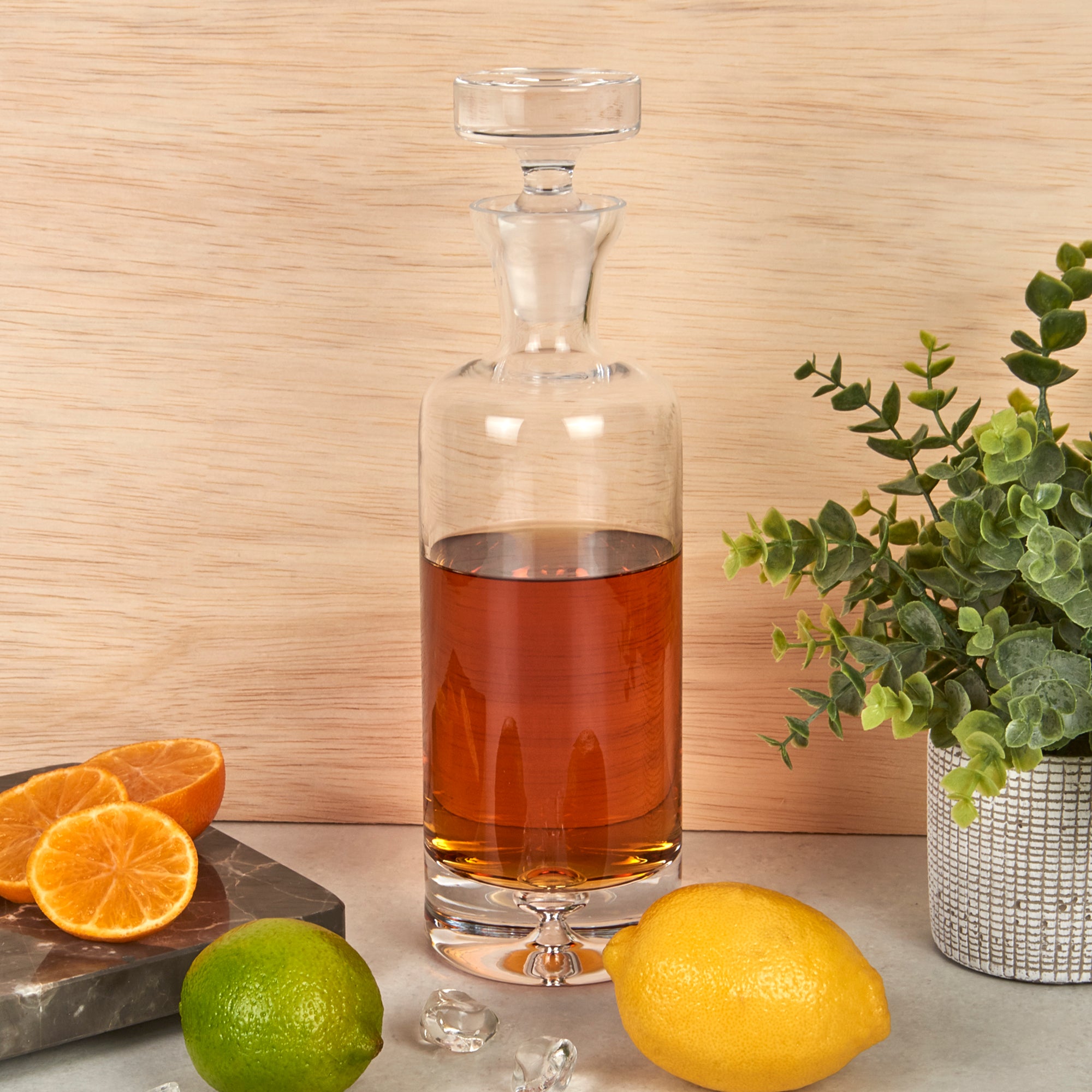 Galaxy European Mouth Blown Lead Free Crystal Round Decanter H11" 28 oz.-K826